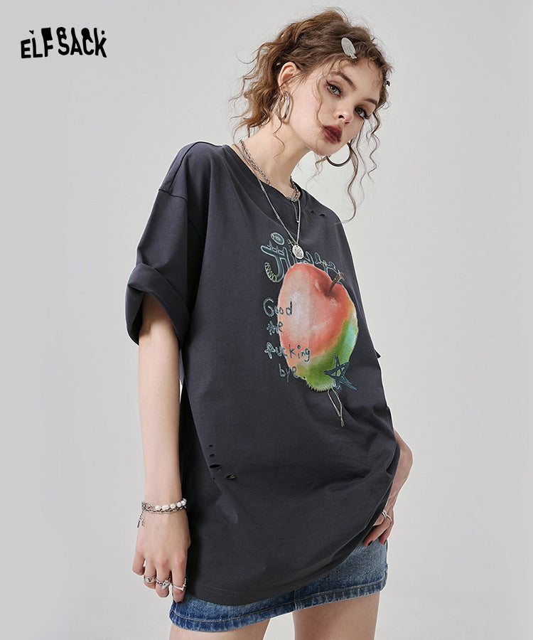
                  
                    ELFSACK Fruit Print Ripped Short Sleeve Cotton T-Shirts
                  
                