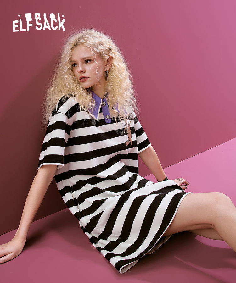 
                  
                    ELFSACK Striped Polo T-shirt Dresses
                  
                