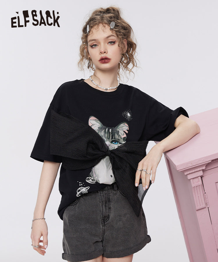 
                  
                    ELFSACK Bow Black Short Sleeve Cotton T-Shirts
                  
                