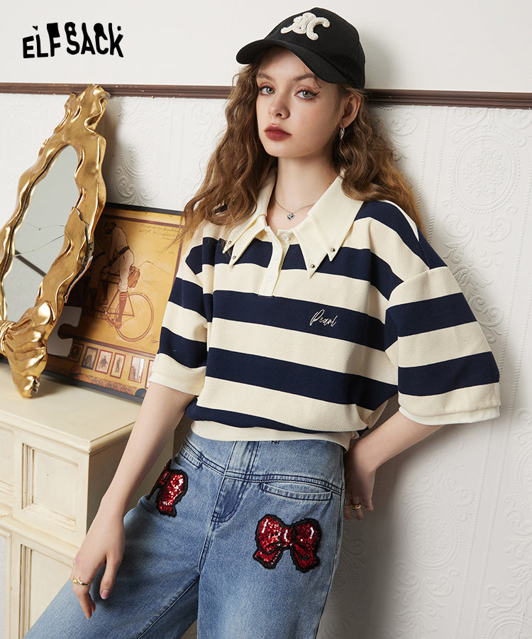 ELFSACK Striped Panelled Short T-Shirts