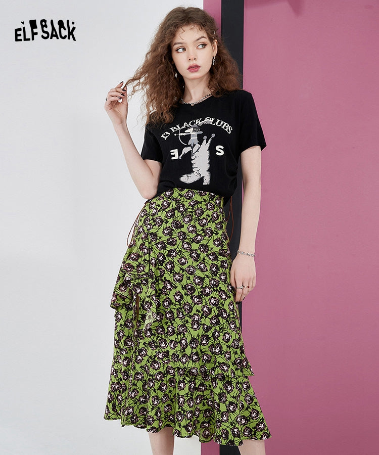 
                  
                    ELFSACK Green Chiffon Split Skirts
                  
                