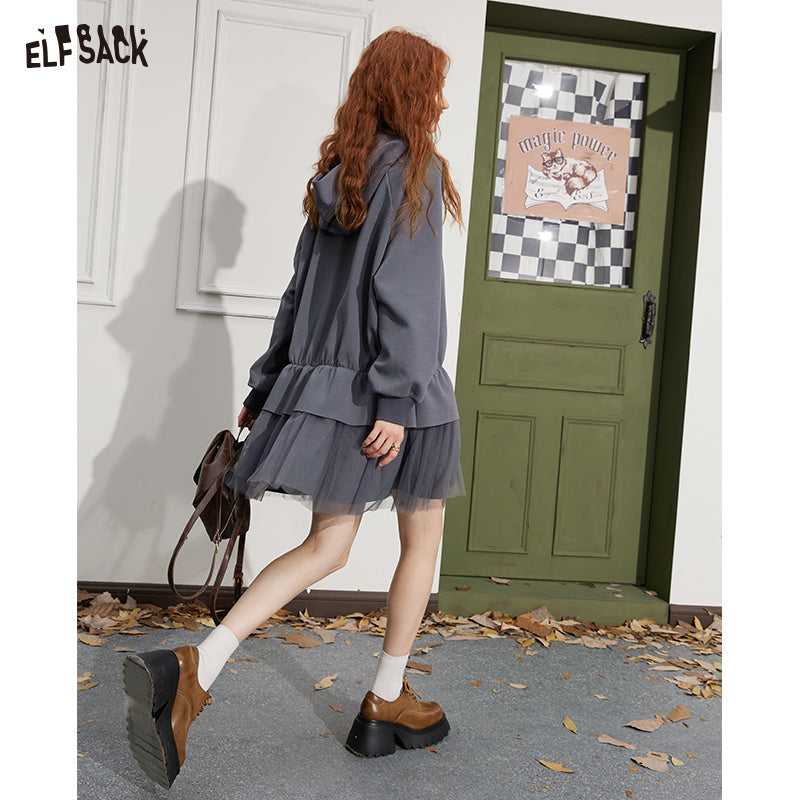 
                  
                    ELFSACK Flounce Hoodies Dress Women 2023 Autumn Spliced Loose Daily Dress
                  
                