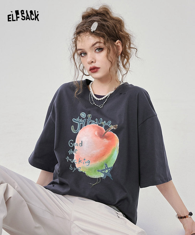 
                  
                    ELFSACK Fruit Print Ripped Short Sleeve Cotton T-Shirts
                  
                