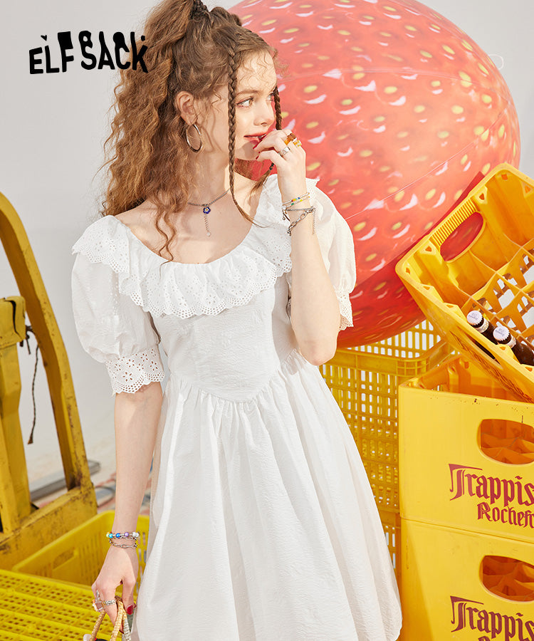 
                  
                    Snow White Lace Ruffle Puff Sleeve Mini Dress
                  
                