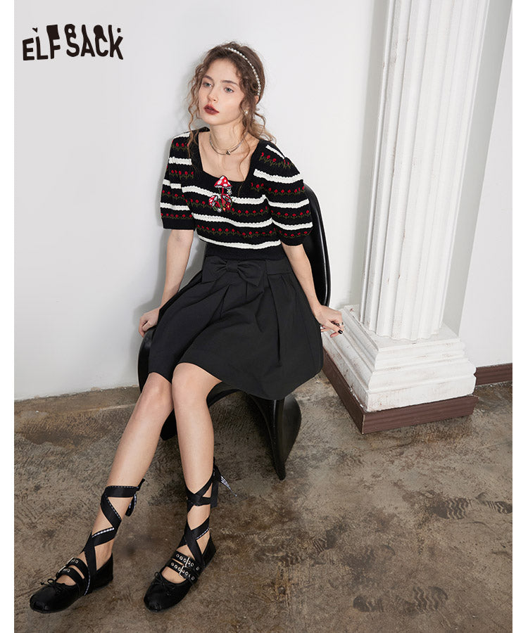 
                  
                    ELFSACK Black Striped Short Sleeve Knitwears
                  
                