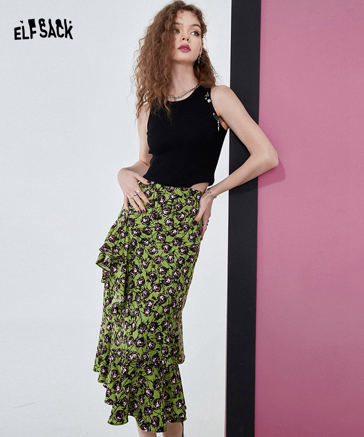 
                  
                    ELFSACK Green Chiffon Split Skirts
                  
                