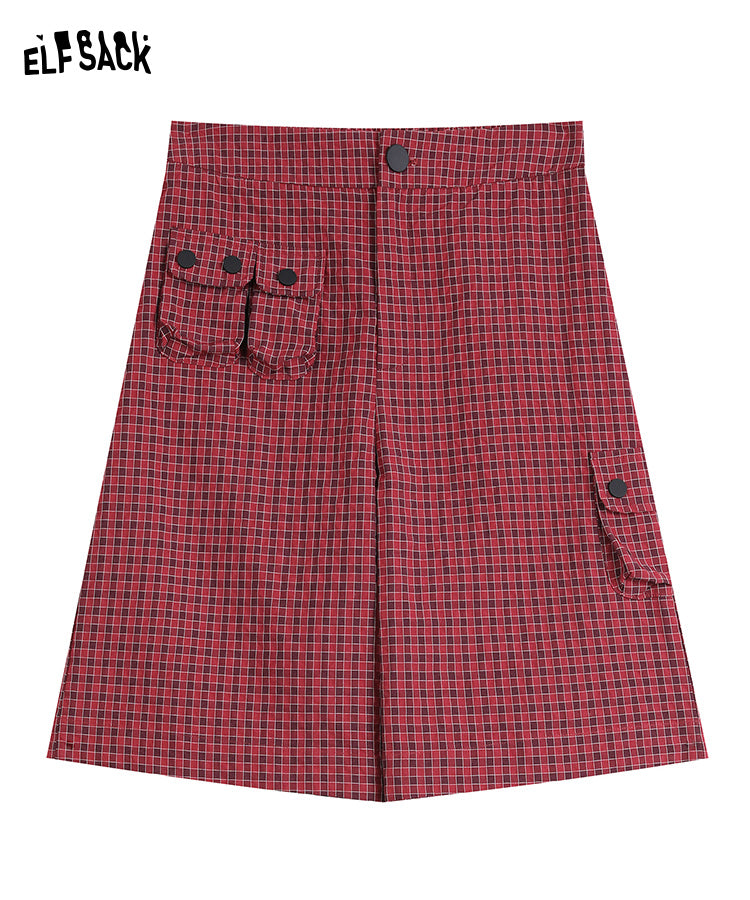 
                  
                    ELFSACK Red Plaid High Waist Shorts
                  
                