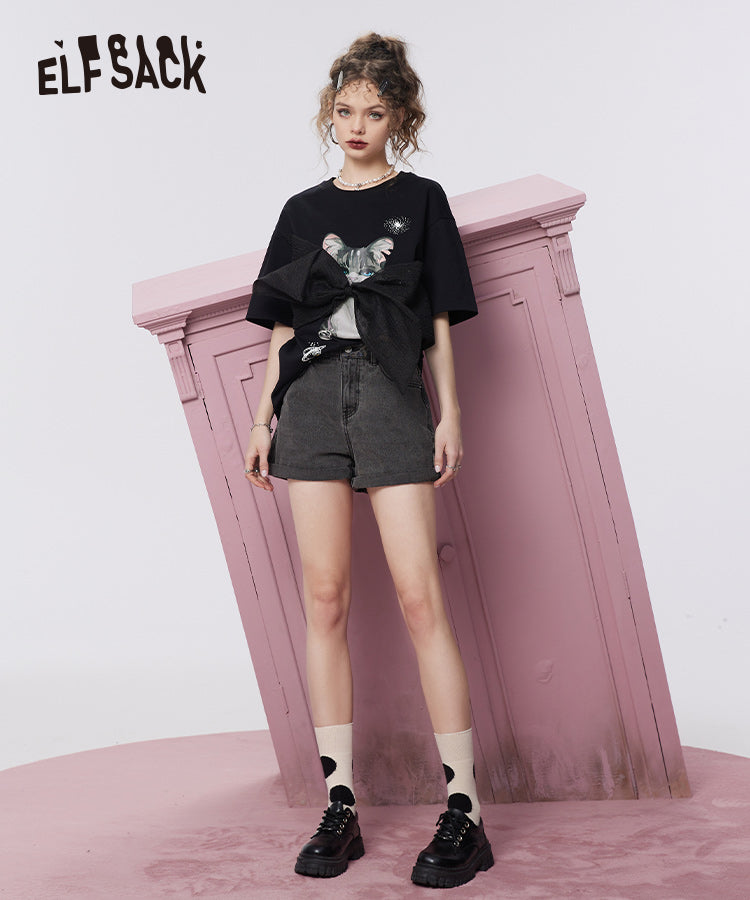 
                  
                    ELFSACK Bow Black Short Sleeve Cotton T-Shirts
                  
                