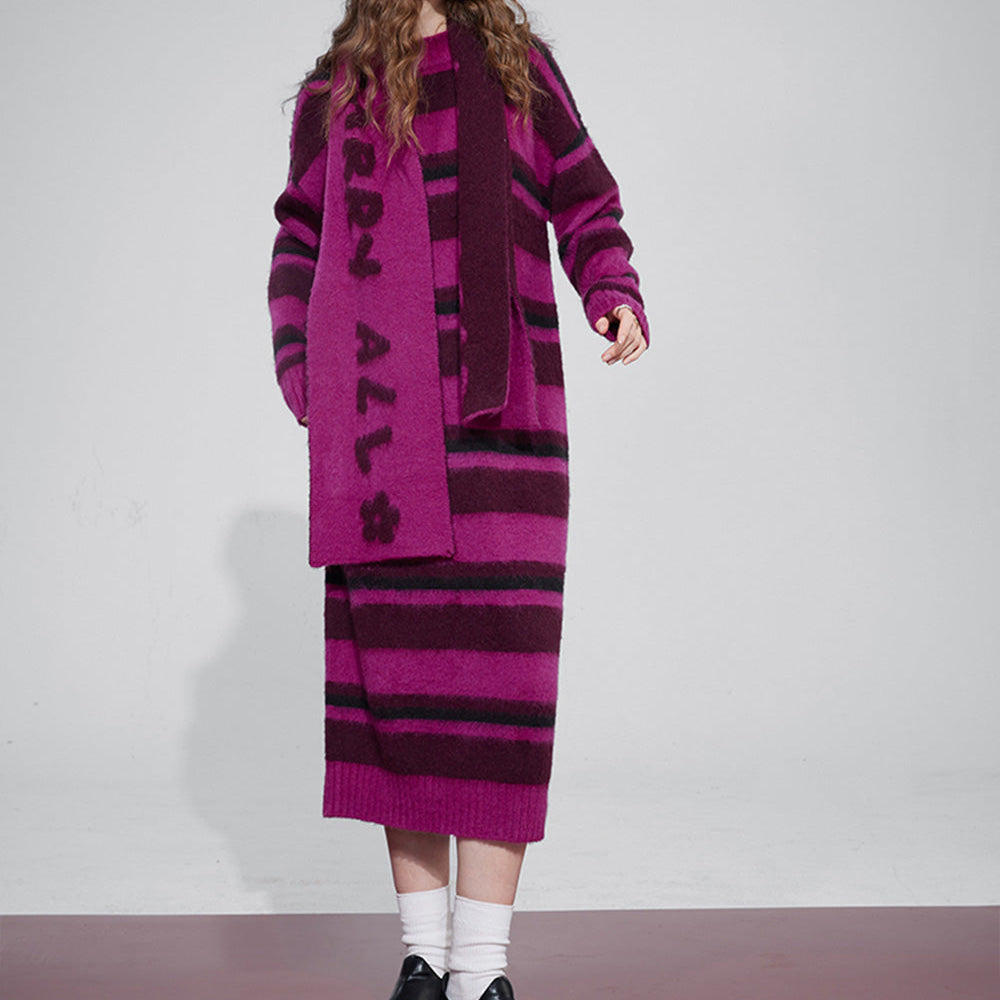 
                  
                    ELFSACK Free Scarf Striped Knitted Dresses For Women 2023 Winter Plus Size Korean Fashion Dresses
                  
                