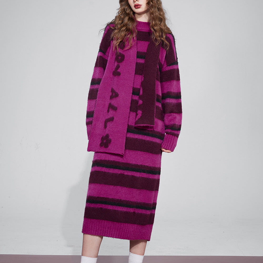 
                  
                    ELFSACK Free Scarf Striped Knitted Dresses For Women 2023 Winter Plus Size Korean Fashion Dresses
                  
                