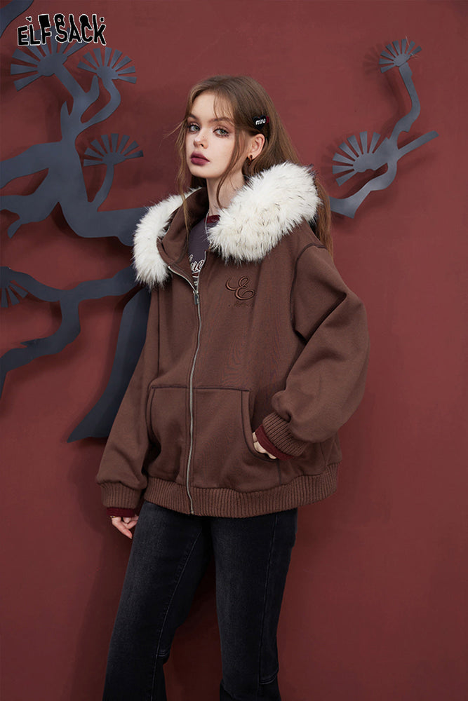 
                  
                    ELFSACK Fleece Hoodies Women 2023 Winter Special Design Detachable Fur Collar Casual Tops
                  
                