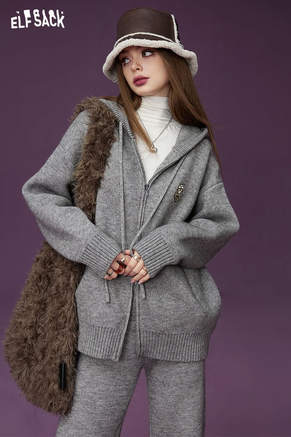 ELFSACK Trouser Suits Knitwears Woman Loose Long Sleeve Casual Outwears