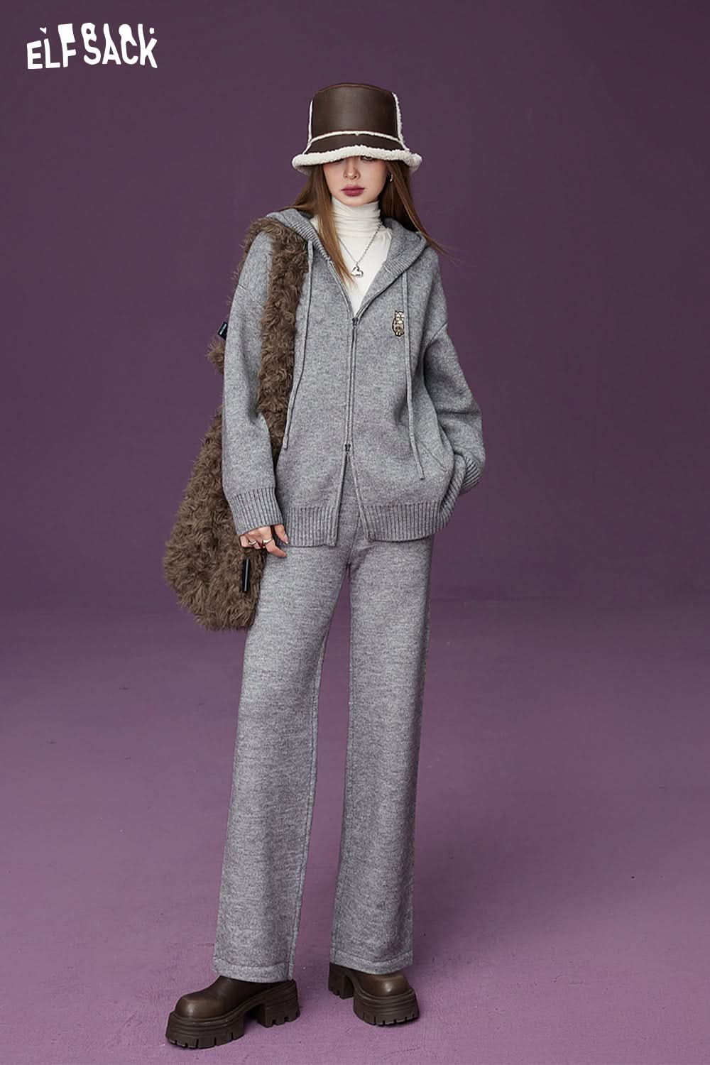 ELFSACK Trouser Suits Knitwears Woman Loose Long Sleeve Casual Outwears