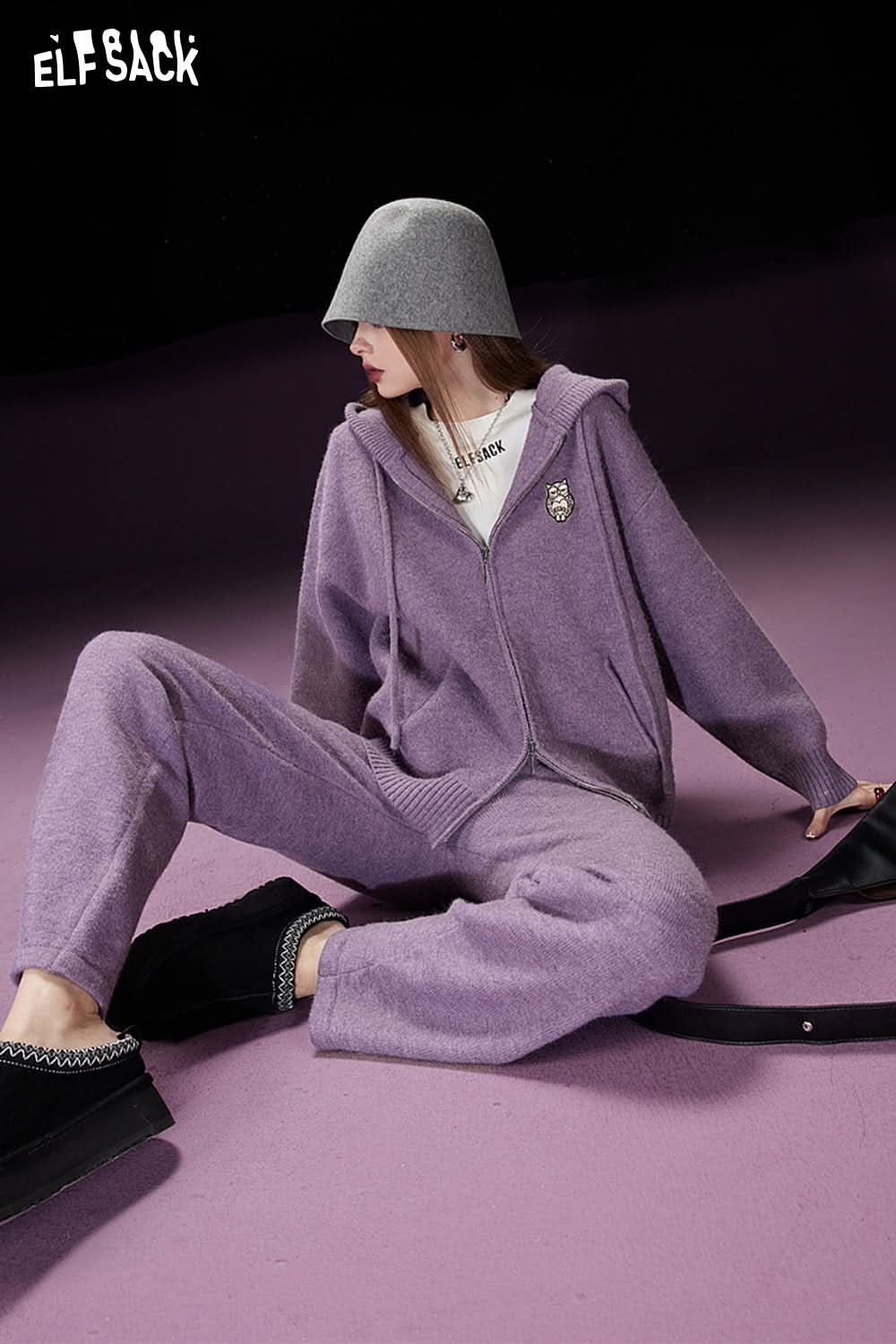 ELFSACK Trouser Suits Knitwears Woman Loose Long Sleeve Casual Outwears