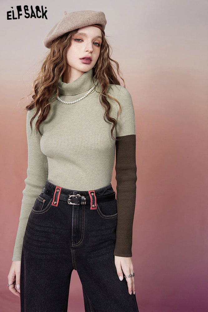 
                  
                    ELFSACK Spliced Slim Turtleneck Undershirt Woman 2023 Winter New Designer Knitwears T-Shirts
                  
                