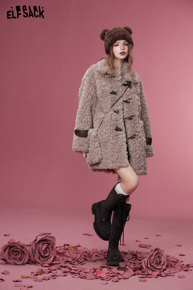 
                  
                    ELFSACK Free Bag Luxury Fluffy Cotton Coats Women 2023 Winter New Designer Outerwears
                  
                
