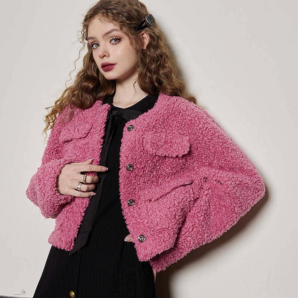 ELFSACK Imitation Lamb Hair Cotton Coats Women 2023 Winter Vintage Warm Jackets