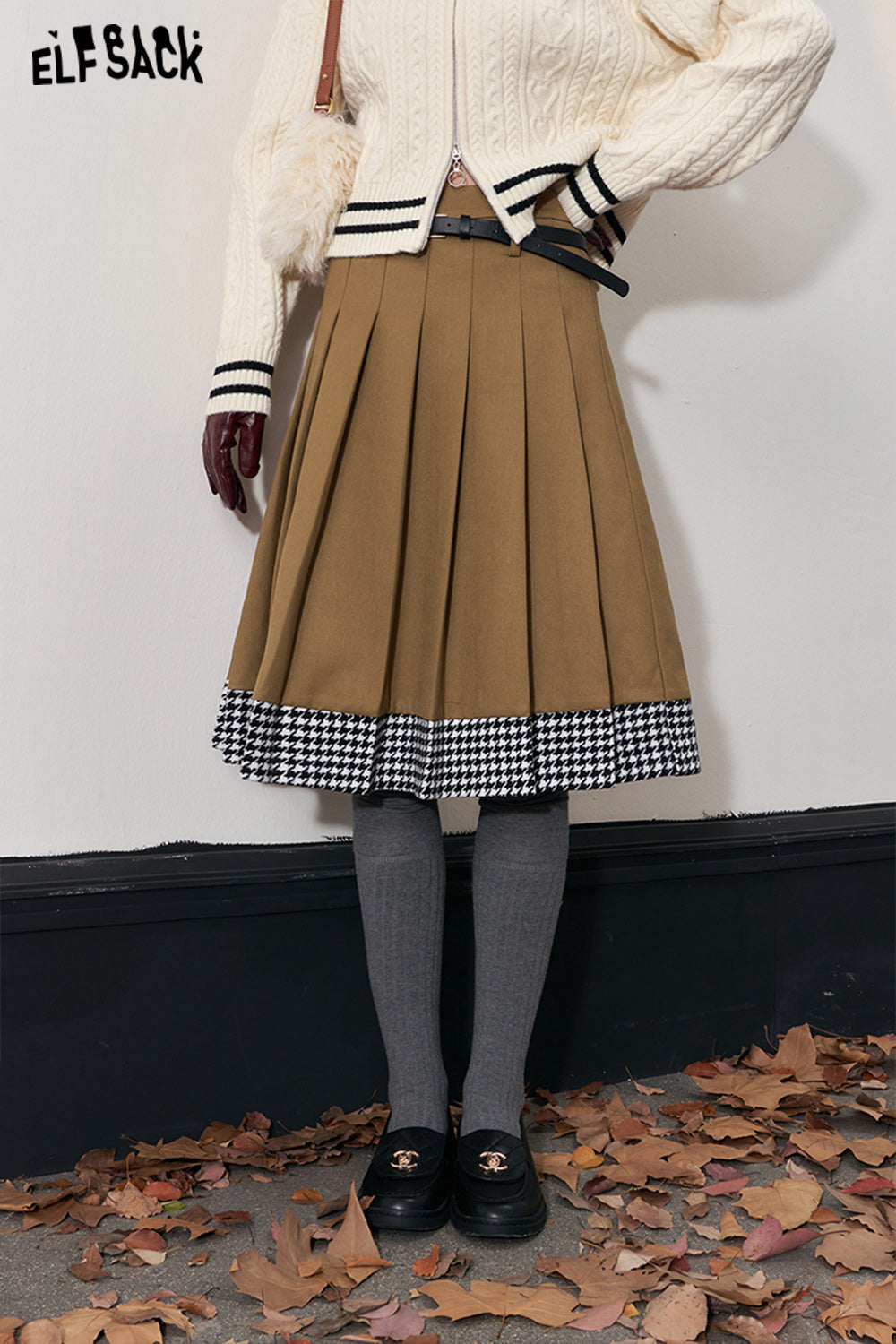 ELFSACK Free Belt Mid-lengh Skirts Women Luxury Elegant Bottom
