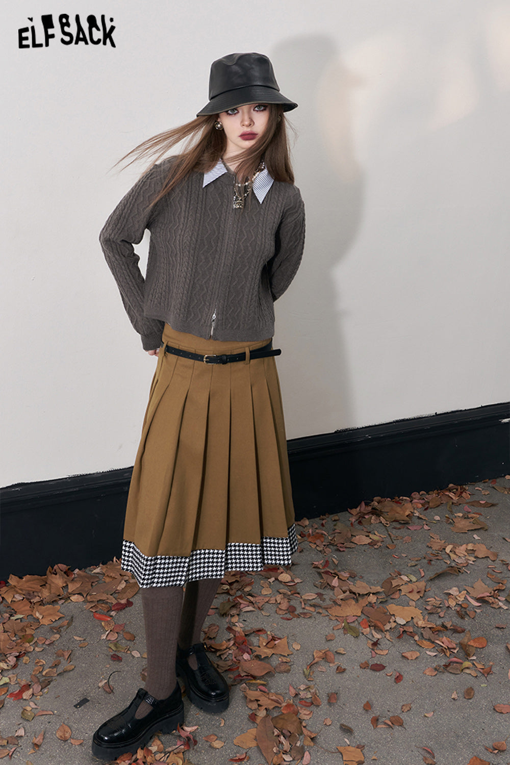 ELFSACK Free Belt Mid-lengh Skirts Women Luxury Elegant Bottom