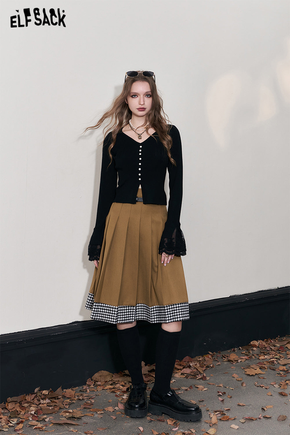 ELFSACK Free Belt Mid-lengh Skirts Women Luxury Elegant Bottom