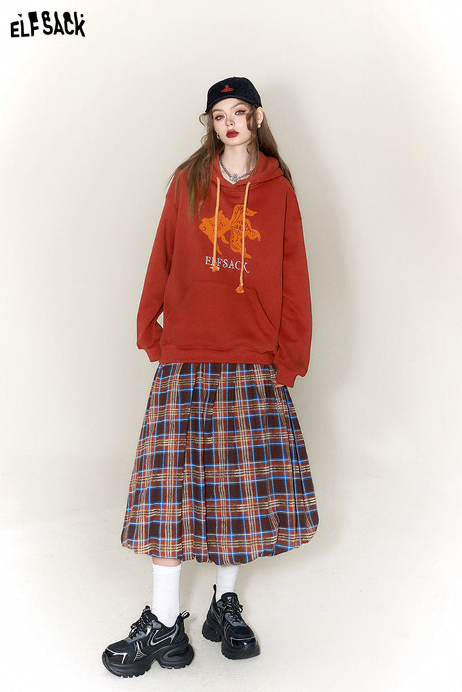 
                  
                    ELFSACK Checkered Pleated Skirt Woman 2023 Winter New Chinese Style Designer Skirt
                  
                